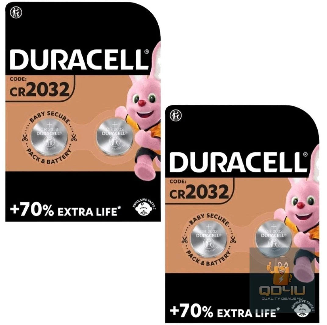 Two Duracell CR2032 battery packages with a cartoon character on a white background.