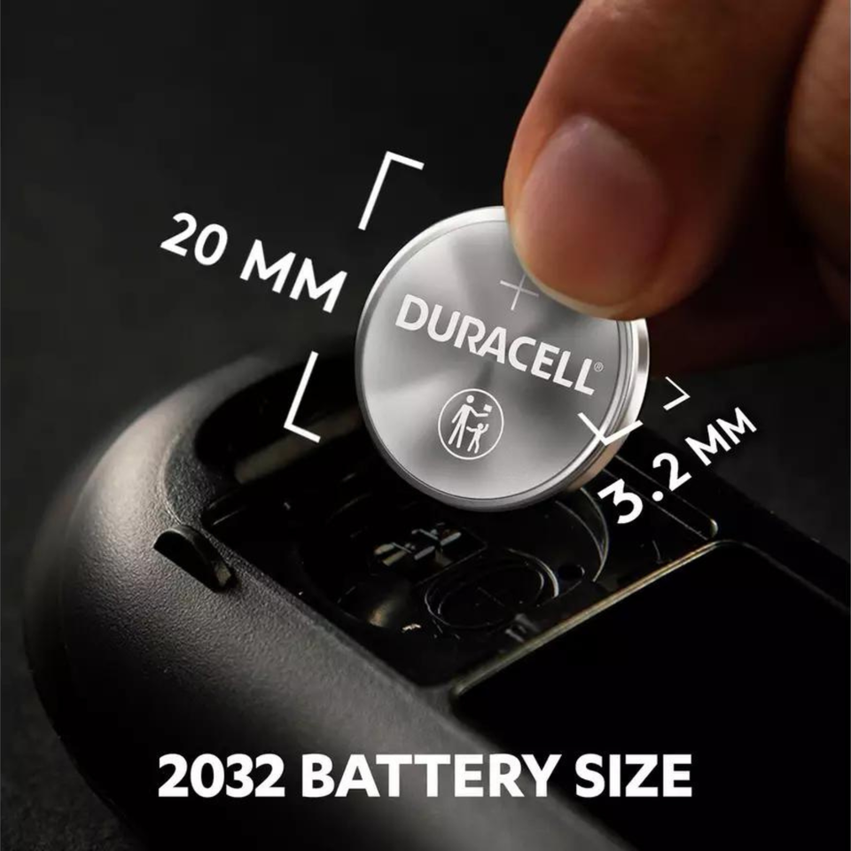Duracell CR2032 battery size reference guide"