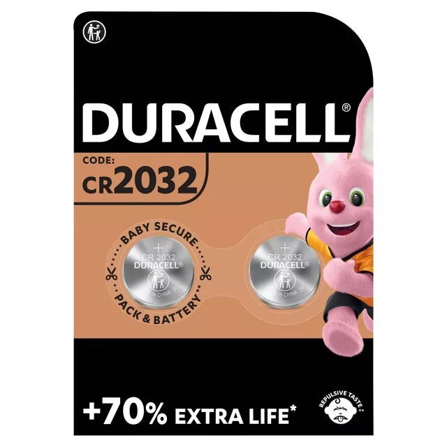 "Single Duracell CR2032 lithium coin cell battery" 